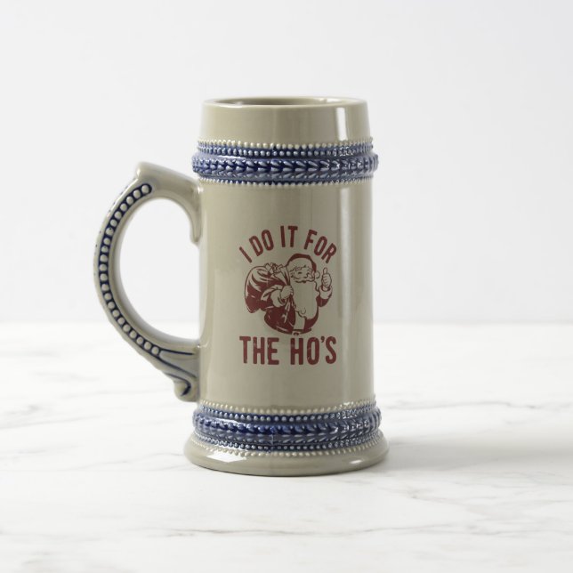 Rude Christmas Santa Face I Do It For The Ho's  Beer Stein (Left)