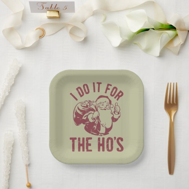 Rude Christmas Santa Face I Do It For The Ho's  Paper Plates (Wedding)