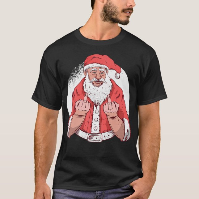 RUDE SANTA says F ck Off Middle Finger Funny Chris T-Shirt (Front)