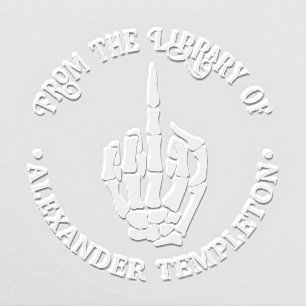 Rude Skeleton Hand Middle Finger Library Book Name Embosser