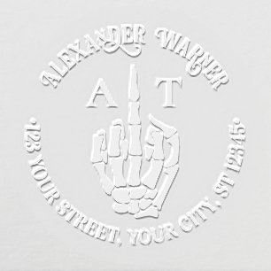 Rude Skeleton Hand Middle Finger Name Init Address Embosser