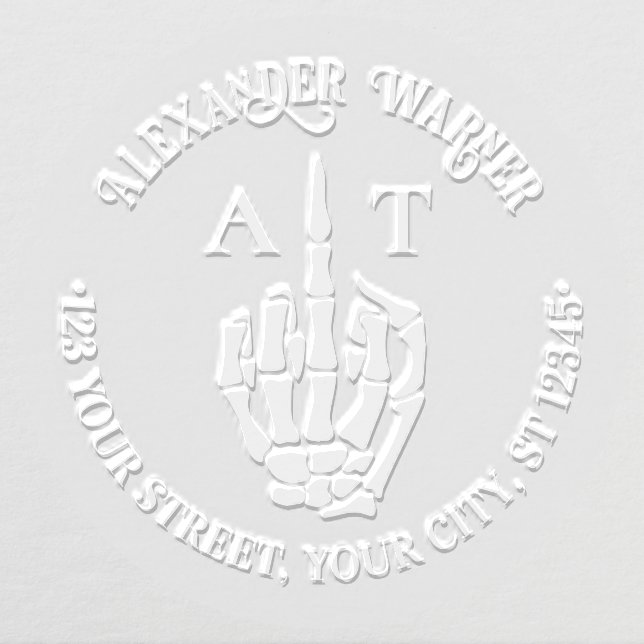 Rude Skeleton Hand Middle Finger Name Init Address Embosser (Design)