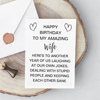 Rude Wife Birthday Card from Husband / Humor gift