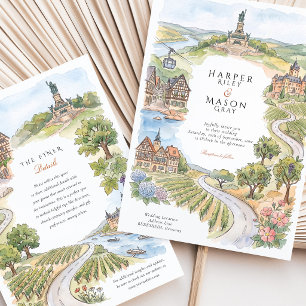 Rüdesheim Germany Watercolor Rhine Valley Wedding Invitation