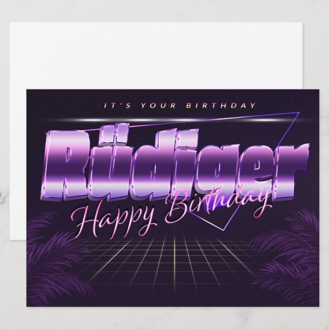 Rüdiger Name First name lila retro Card Birthday (Front/Back)