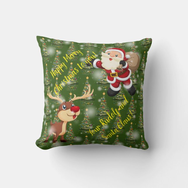 Rudolf and Santa Claus Throw Pillow (Front)