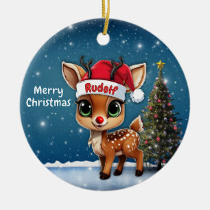 Rudolf Baby Deer, Fawn, Doe, Reindeer🦌 🎄 Ceramic Ornament
