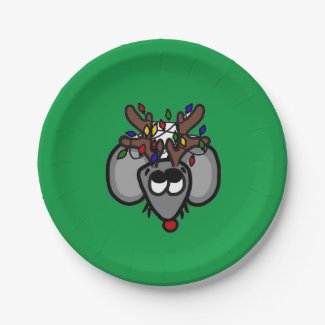 Rudolf Reindeer Mouse Paper Plate (Green)