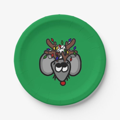 Rudolf Reindeer Mouse Paper Plate Green