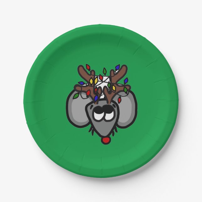 Rudolf Reindeer Mouse Paper Plate (Green) (Front)