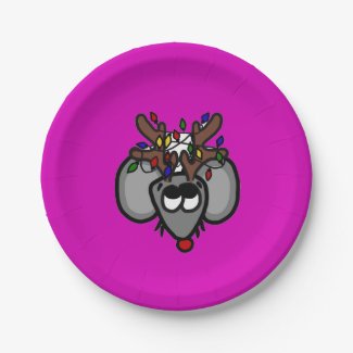 Rudolf Reindeer Mouse Paper Plate (Magenta)