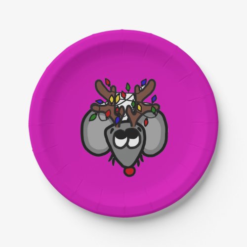 Rudolf Reindeer Mouse Paper Plate Magenta