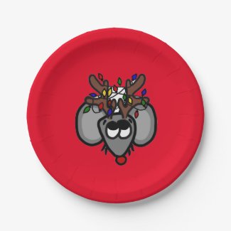 Rudolf Reindeer Mouse Paper Plate (Red)