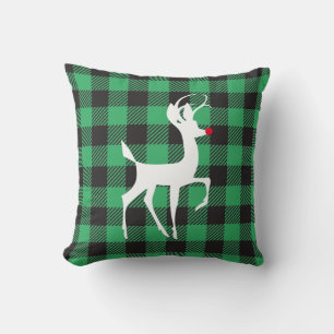 Rudolf Silhouette Buffalo Plaid Throw Pillow