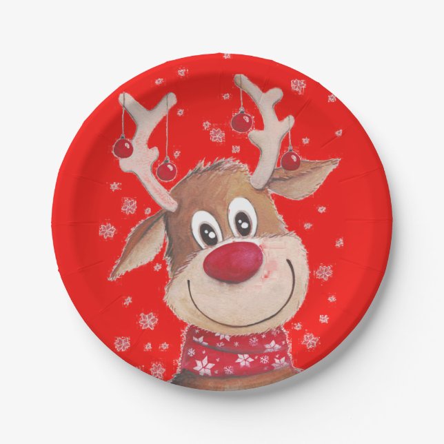 Rudolf The Red Nose Reindeer Tableware Paper Plates (Front)