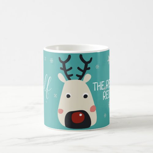 Rudolf the red_nosed reindeer blue with snowflakes coffee mug