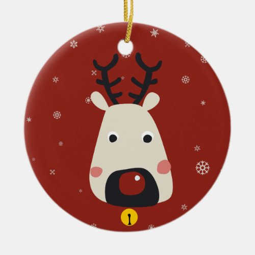 Rudolf the red_nosed reindeer red with snowflakes ceramic ornament