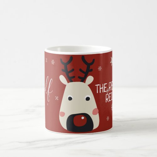 Rudolf the red_nosed reindeer red with snowflakes coffee mug