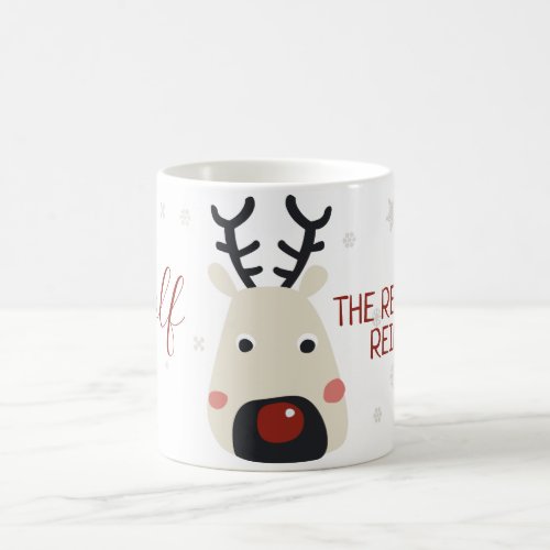 Rudolf the red_nosed reindeer white with snowflake coffee mug