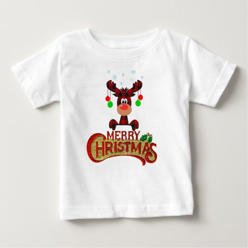 Rudolf The Red Plaid Moose Baby T_Shirt