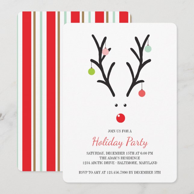 Rudolf the Reindeer Holiday Party Invitation (Front/Back)
