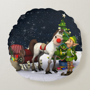 Rudolf's Replacement - Cartoon Horse Round Pillow