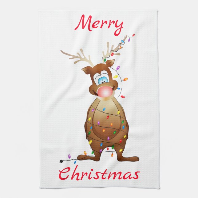 Rudolph and Christmas Lights Kitchen Towel (Vertical)