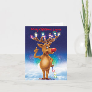 Rudolph and Northern lights custom Christmas card