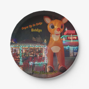 Rudolph at Burgers by the Bridge, Holiday Postcard Paper Plates