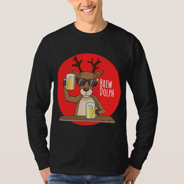 Rudolph Brewdolph Reindeer Funny Beer Christmas Cr T-Shirt (Front)