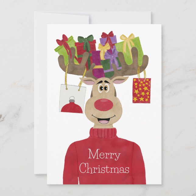 Rudolph Christmas Gifts Reindeer Holiday Card (Front)