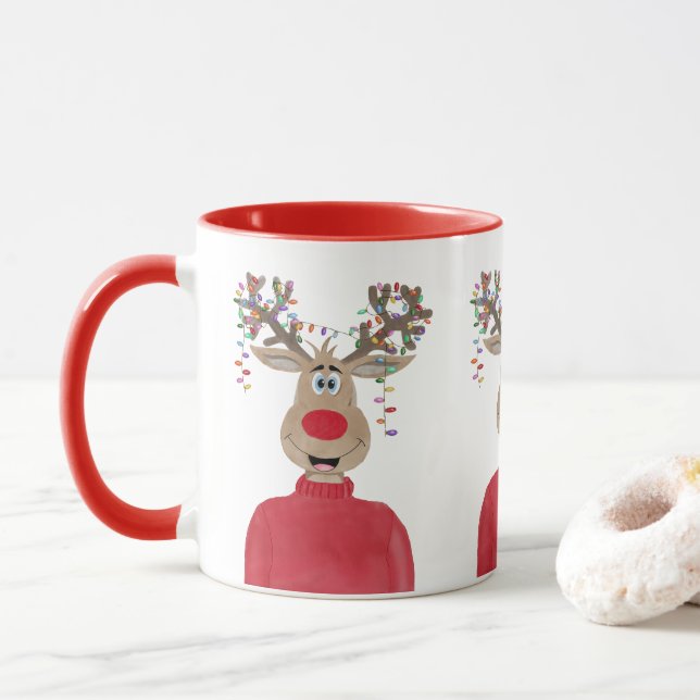 Rudolph Christmas Lights Reindeer Mug (With Donut)