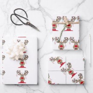 Rudolph Christmas Lights Reindeer Wrapping Paper Sheets