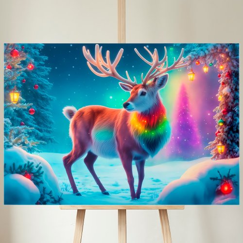 Rudolph deer Christmas colorful forest snow magic Canvas Print