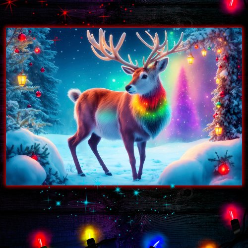 Rudolph deer Christmas colorful forest snow magic  Poster