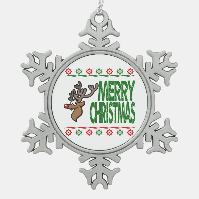 Rudolph Deer Merry Christmas Ugly Sweater Ornament (Front)