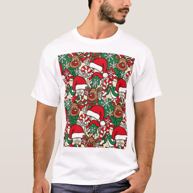 Rudolph & Friends: Cozy Christmas Pattern T-Shirt (Front)