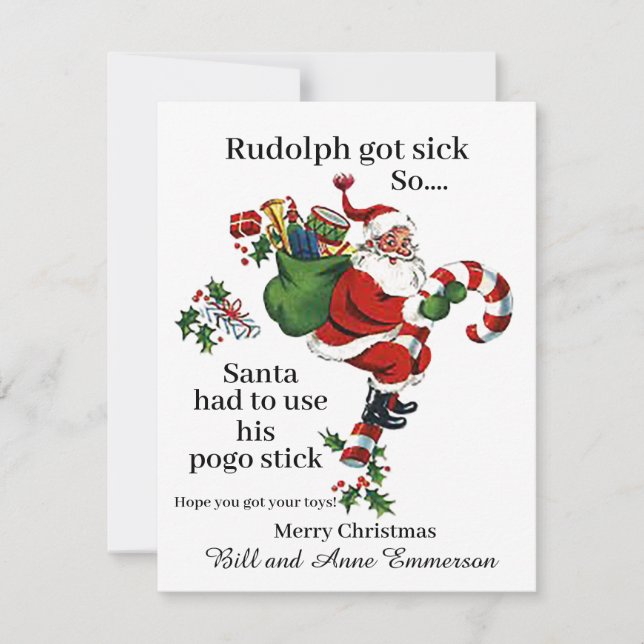 Rudolph Got Sick Holiday Christmas Card (Front)
