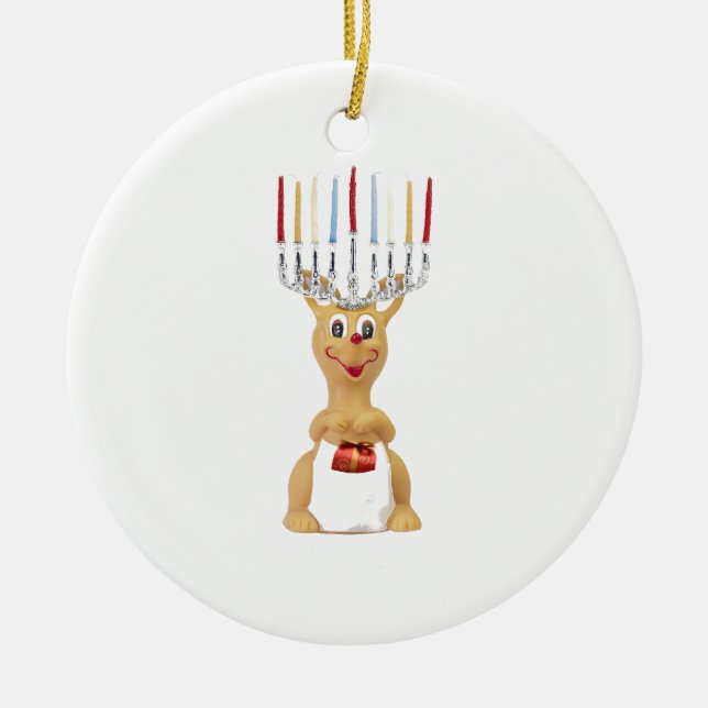 Rudolph Hannukkah Ceramic Ornament (Front)