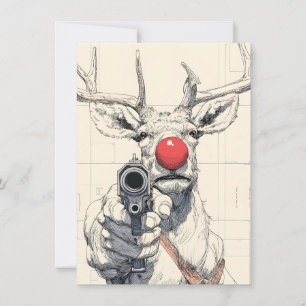 Rudolph has a Gun Funny Adult Christmas Cards