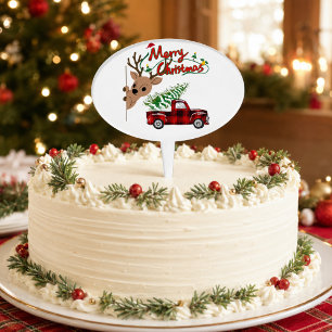 Rudolph Merry Christmas Vintage Plaid Truck Cake Topper