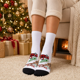 Rudolph Merry Christmas Vintage Plaid Truck Socks