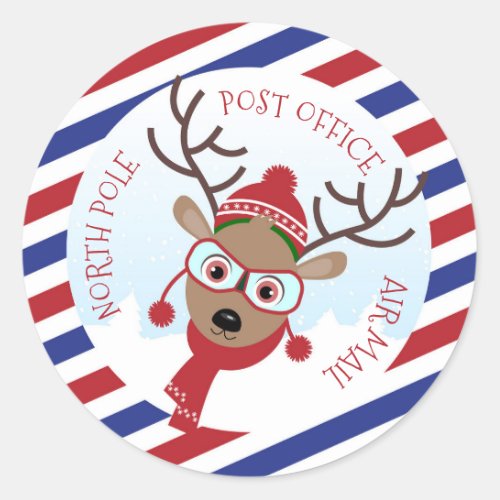 Rudolph North Pole Post Office Round Sticker