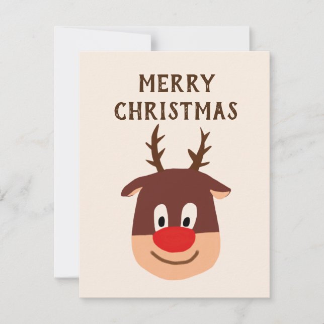 Rudolph Red Nose Reindeer Pink Christmas Card (Front)