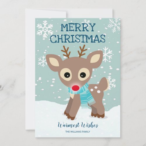 Rudolph Red Nose Reindeer Snow Christmas Holiday Card