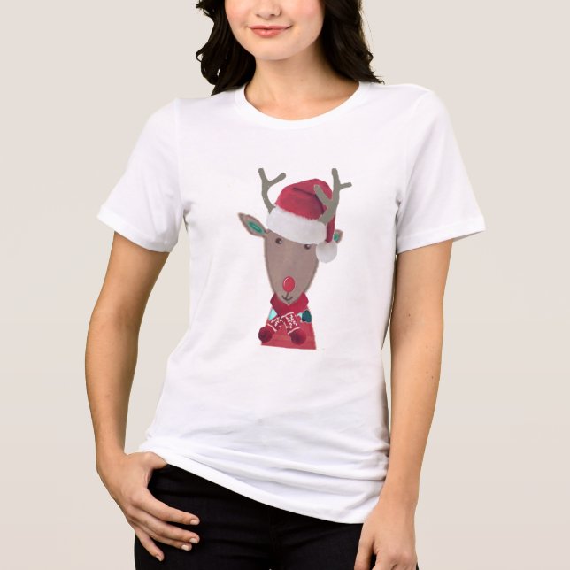rudolph red nose reindeer winter Christmas design Tri-Blend Shirt (Front)