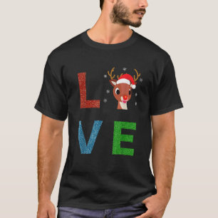 Rudolph Red Nosed Reindeer Sparkly LOVE Kids T-Shirt