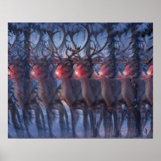 Rudolph Reindeer 3D Stereogram Christmas Scene Poster