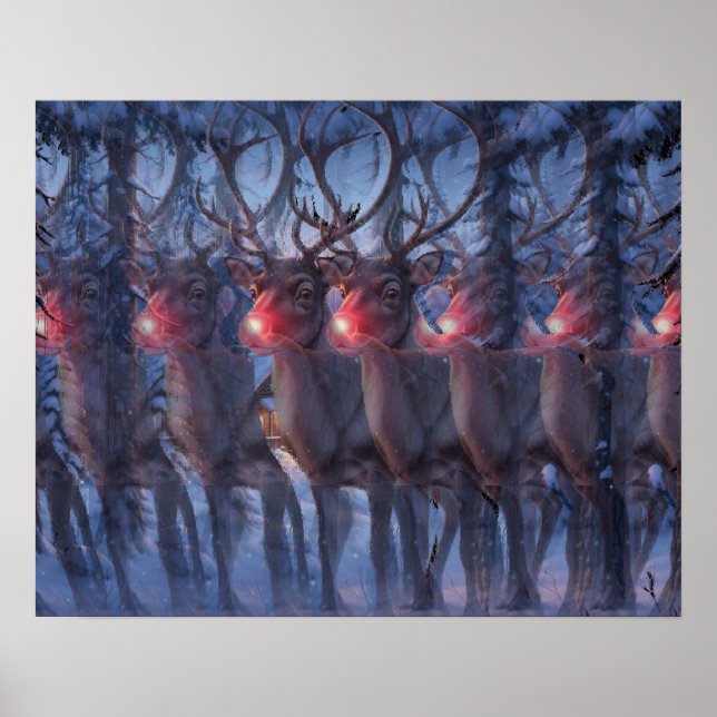 Rudolph Reindeer 3D Stereogram Christmas Scene  Poster (Front)