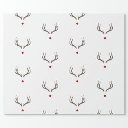 Rudolph Reindeer Antlers Red Nose Shiny Holiday Wrapping Paper